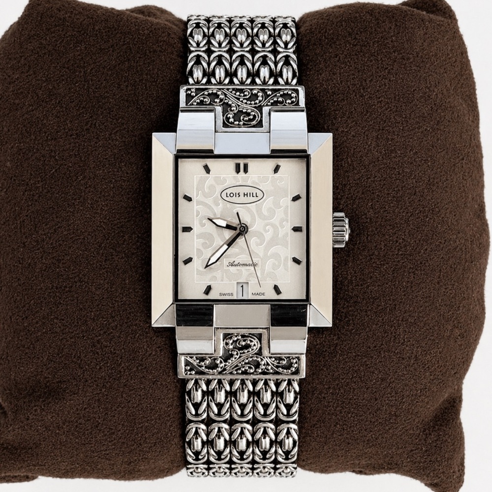 LOIS HILL Sterling Silver Bracelet Automatic Swiss Movement Watch NWOT